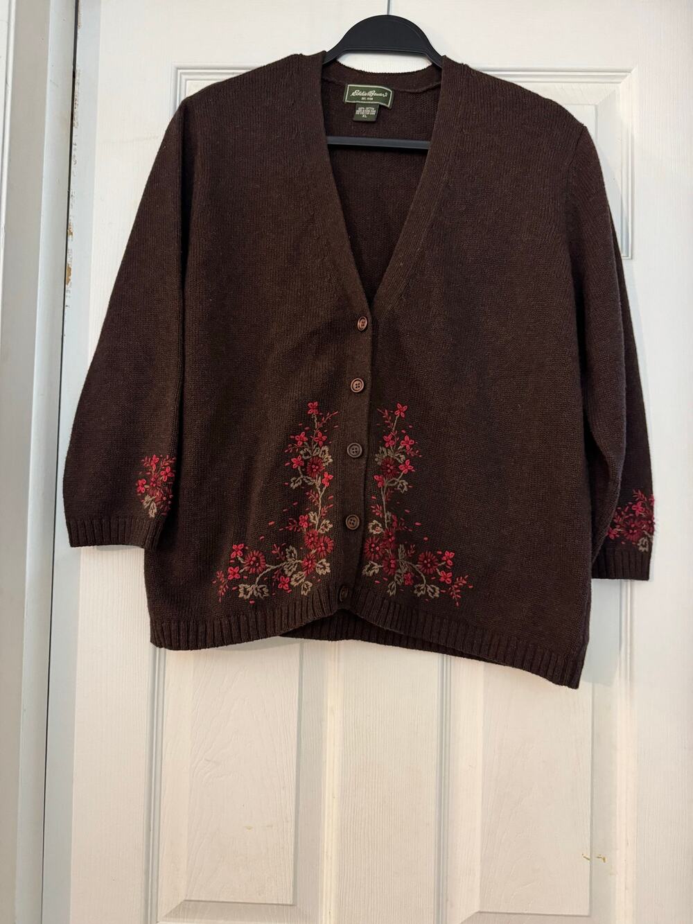 Vintage Eddie Bauer brown 100% cotton knit cardigan sweater size XL